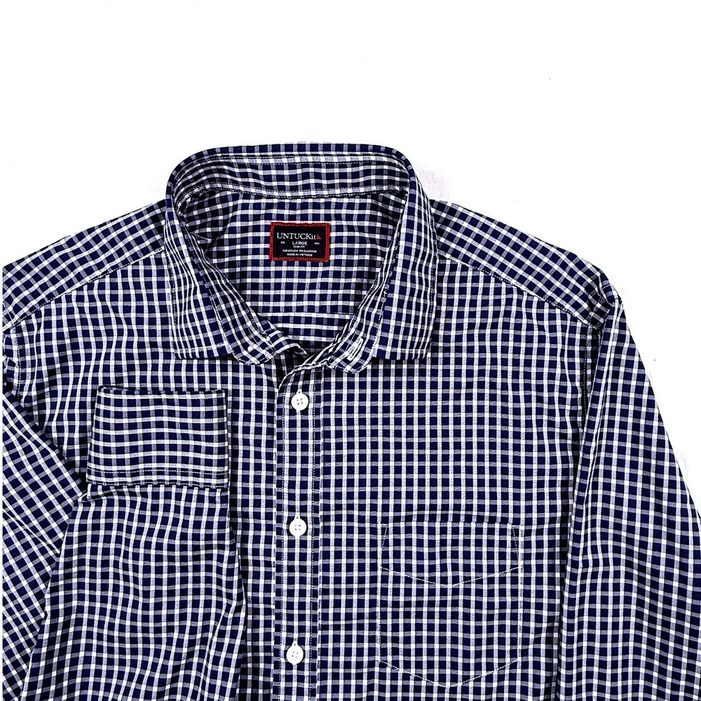 UNTUCKit Nurellari Slim‎ Fit Navy Gingham Check Performance Shirt Mens Large